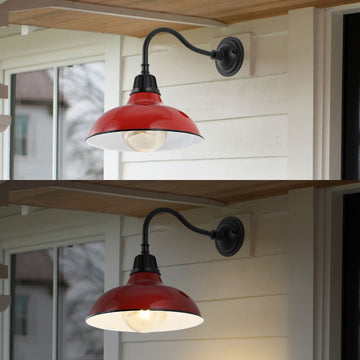 Aurora 12.25" Farmhouse Industrial Indoor/Outdoor Iron LED Gooseneck Arm Outdoor Sconce